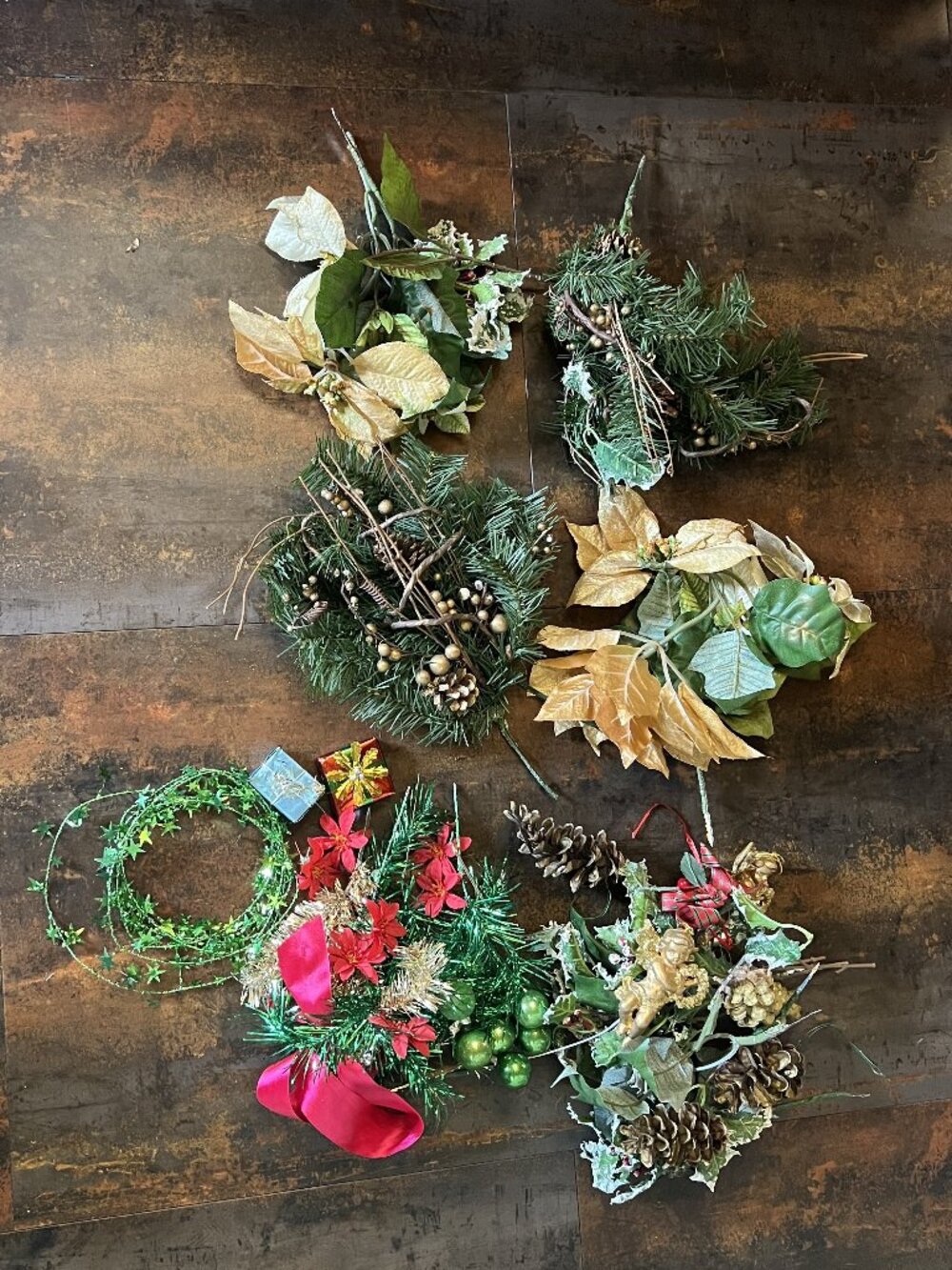 Lot of Christmas Woodland Greenery, Poinsettias, Green Star Garland, Misc. Xmas